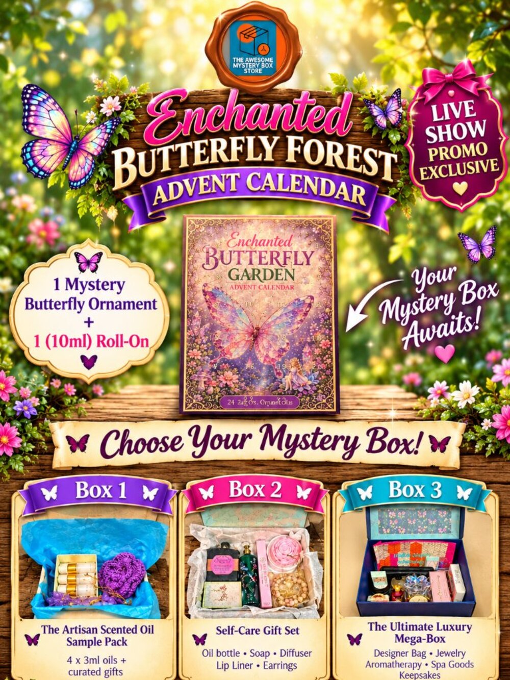 Mystery Enchanted Garden Butterfly Ornament & 10ml Roll-On Scented Oil